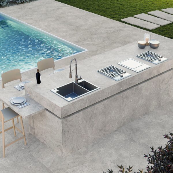 Keramische slab Misty Grey 3D structuur