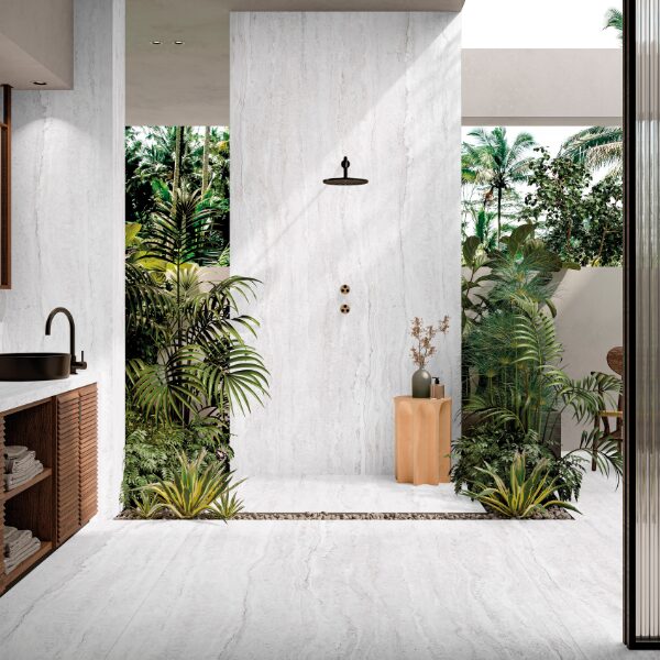 Keramische slab Travertin Pierre Blanc 3D structuur