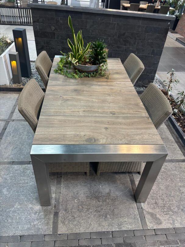 Tuintafel met Keramisch houtlook tafelblad